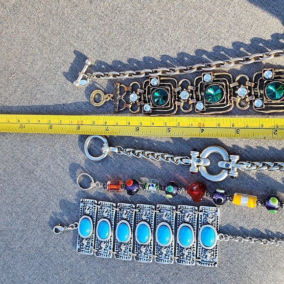 Bundle lot 4 bracelets fashion costume jewelry art glass heart cancer pink blue - Picture 7 of 7